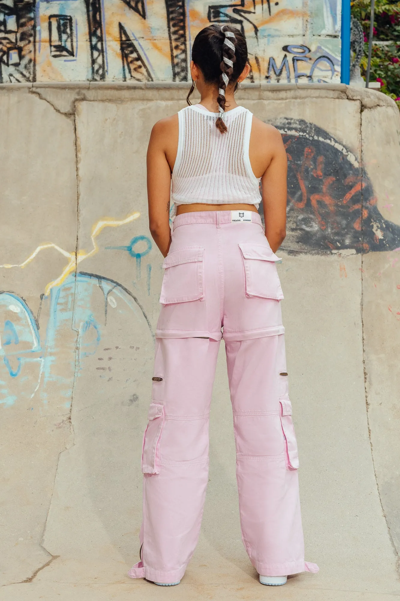 Pink Detachable Cargo Jeans